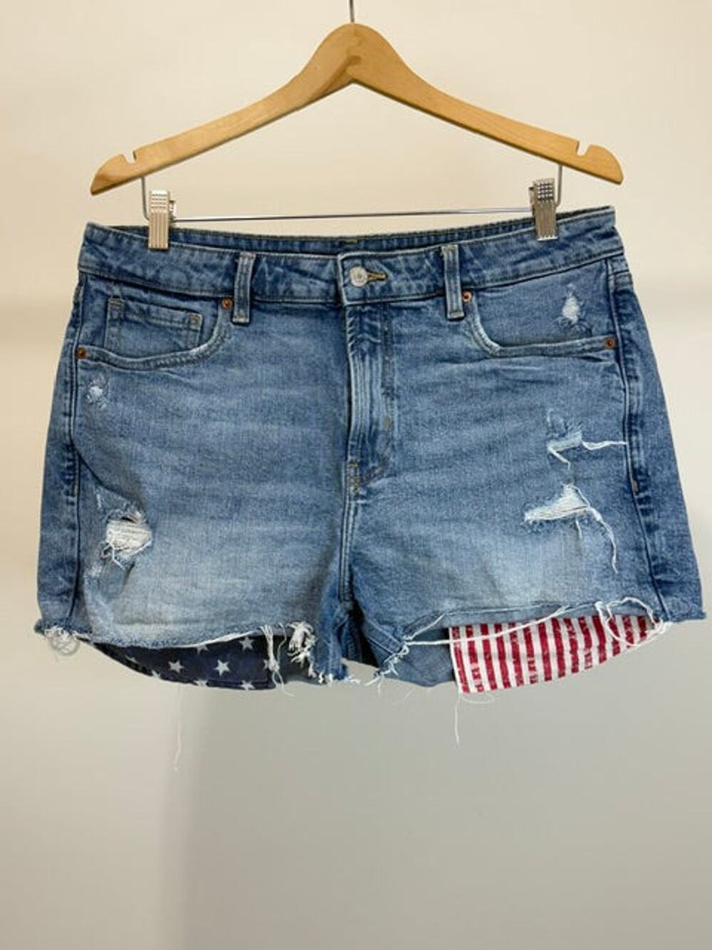 Old Navy O.G. High Rise Shorts Distressed Flag Pocket Lining Sz14/33